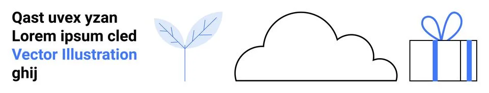 Elements include a light blue leaf, black-outlined cloud, and wrapped gift bo Stock Illustration