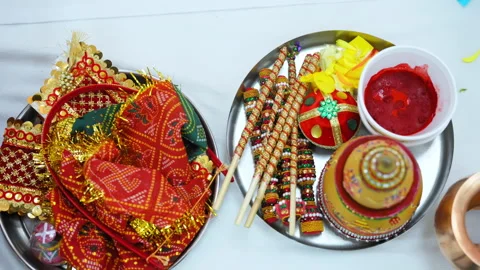 Elements of Indian Hindu Rituals that are performed during holy wedding Stock Footage 304078053