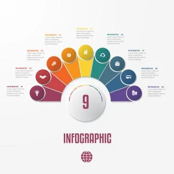 Elements Infographics Conceptual Cyclic Processes for 9 Positions Stock Illustration
