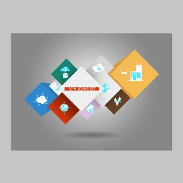 Elements for infographics or web design, VPN icons Stock Illustration