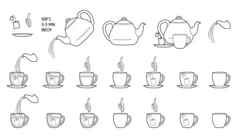 Elements of instruction for making tea bags. Stock Illustration