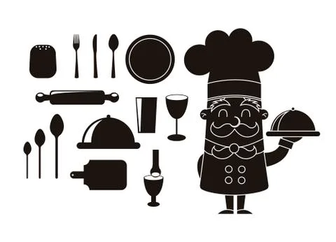 Elements kitchen with chef isolated over white background. vector Stock Illustration