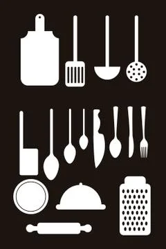 Elements kitchen isolated over black background. vector Illustrazione stock