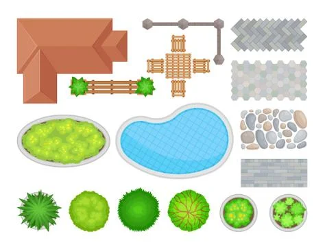 Elements of landscape design. Vector illustration on a white background. Stock Illustration