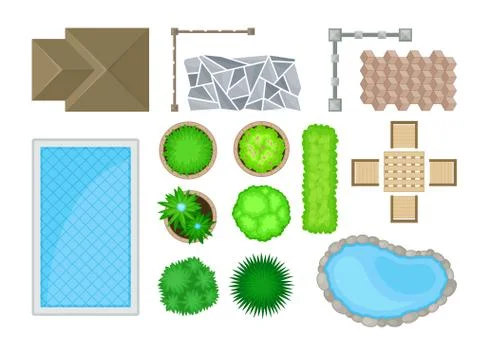 Elements of landscape design. View from above. Vector illustration on a white Stock Illustration