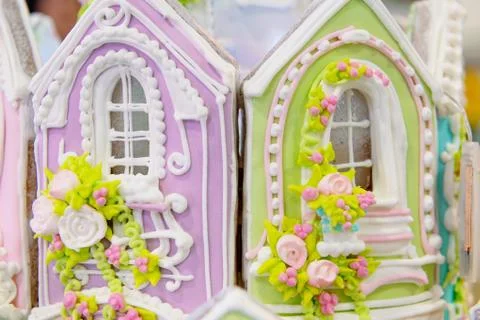 Elements of a large gingerbread house. Foto stock