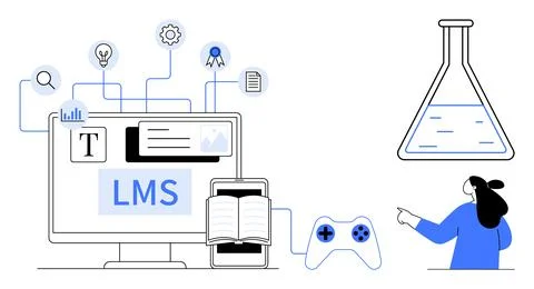Elements of Learning Management System in E-Learning Concept Illustrazione stock
