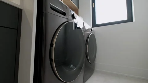 Elements of Modern Laundry room in house. Move camera Stock Footage 243753097