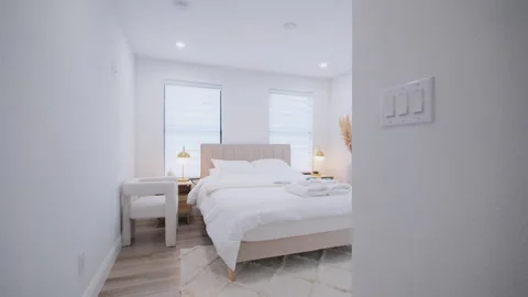Elements of Modern Luxurious Interior bedrooms Design in a newly house, wide Stockbeeldmateriaal 257016891