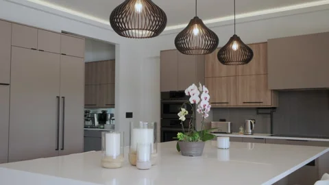Elements of Modern Luxurious Kitchen Interior Design in a newly renovated house Video stock 243753249