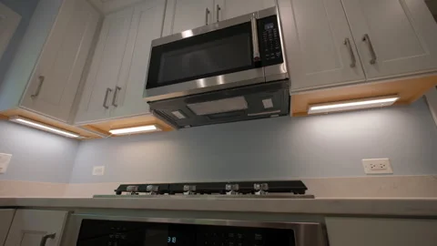 Elements of Modern new Kitchen Interior Design in a newly renovated house, move Video stock 249759589