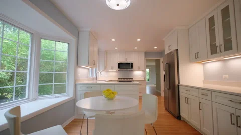 Elements of Modern new Kitchen Interior Design in a newly renovated house, move Video stock 249759619