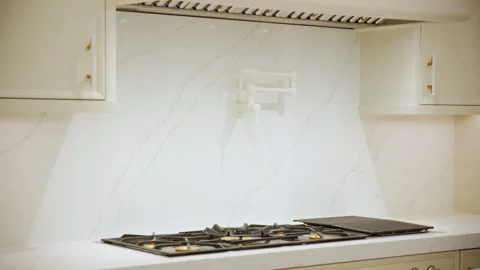 Elements of Modern new Kitchen Interior Design in a newly renovated house, Close Stock Footage 295970368