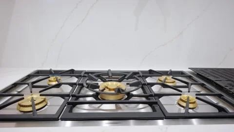 Elements of Modern new Kitchen Interior Design in a newly house, gas stove Video stock 295970383