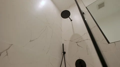 Elements of Modern Tiled Bathroom in modern home, real estate interior. Move Stock Footage 243752986