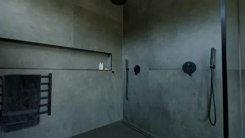 Elements of Modern Tiled Bathroom in modern home, real estate interior. Wide 動画素材 243927833