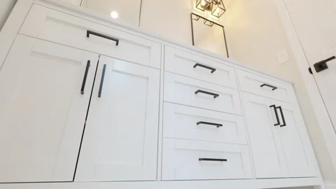 Elements of Modern Tiled Bathroom with Shower in modern home, real estate Stock Footage 240653345