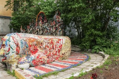 Elements of a mosaic in the yard. Stock Photos
