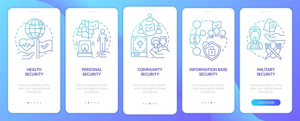 Elements of national security blue gradient onboarding mobile app screen Stock Illustration