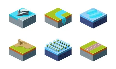 Elements of natural landscape set, game platforms, user interface assets for Stock Illustration