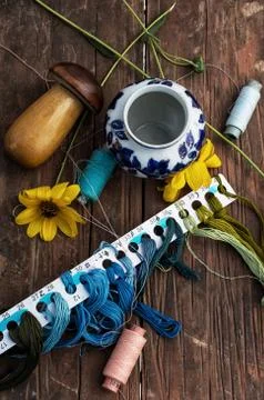 Elements of needlework 库存照片