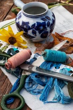 Elements of needlework 库存照片