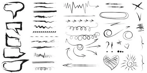 Elements for note-taking, highlighting, and underlining in Hand drawn-style.. Stock Illustration