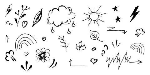 Elements for note-taking, highlighting, and underlining in Hand drawn-style.. Stock Illustration