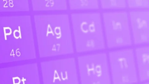 Elements of the periodic table close-up. Smooth motion. View angle: Dutch corner Stock Footage 82197924