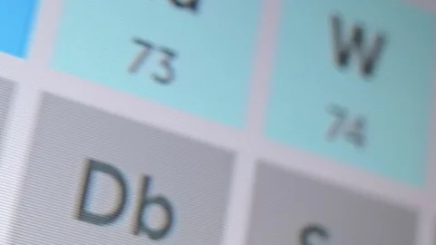 Elements of the periodic table close-up. Smooth motion. View angle: Dutch corner Stock Footage 82198345