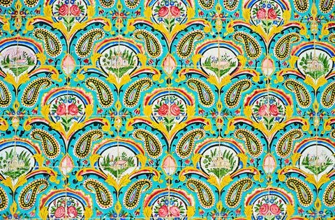 Elements of Persian pattern of Golestan wall, Tehran Stock Photos