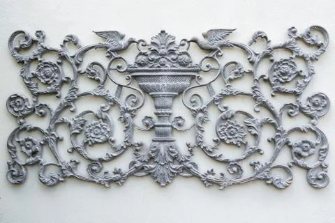 Elements plaster moldings on white wall background is Roman style Fotos de archivo