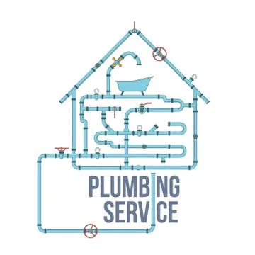 Elements of a plumbing. Pipes, cranes. Linear design. Vector illustration Stock Illustration