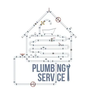 Elements of a plumbing. Pipes, cranes. Linear design. Vector illustration Illustrazione stock