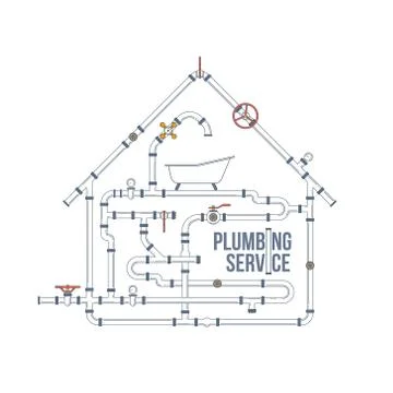 Elements of a plumbing. Pipes, cranes. Linear design. Vector illustration Stock Illustration