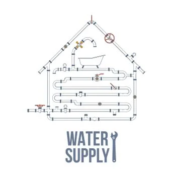Elements of a plumbing. Pipes, cranes. Linear design. Vector illustration Illustrazione stock
