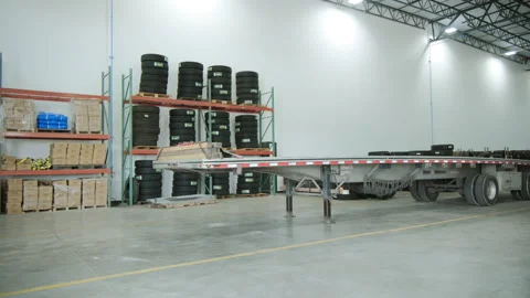 Elements of a repair workshop, Various devices and semi truck in a repair shop. Stock Footage 281867934