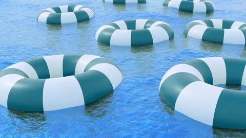 Elements of rescue in the water. Design. A calm sea with small life-rings is Stock Footage 222014499