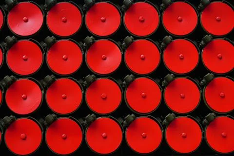 Elements of rockets of volley fire. Background. Close-up Stock Photos