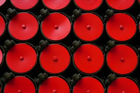Elements of rockets of volley fire. Background. Close-up Stock Photos