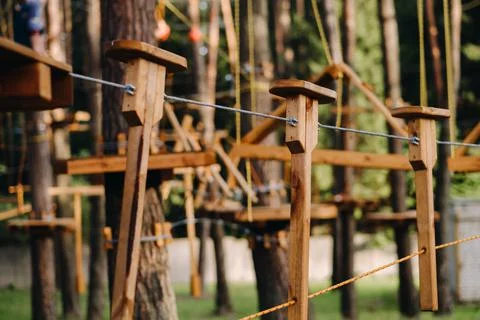 Elements of a rope town in the park. An empty rope town in the forest 写真素材