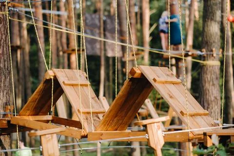 Elements of a rope town in the park. An empty rope town in the forest 写真素材