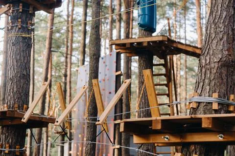 Elements of a rope town in the park. An empty rope town in the forest 写真素材