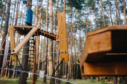 Elements of a rope town in the park. An empty rope town in the forest 写真素材