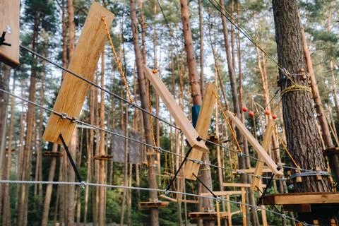 Elements of a rope town in the park. An empty rope town in the forest 写真素材