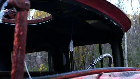 Elements of a rusty fire engine close up. Stock Footage 242802308