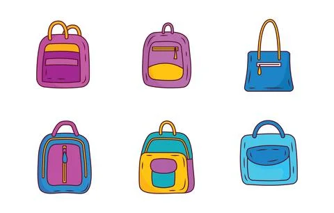 Elements Set of Bag Backpack Handbag School Equipment Stock Illustration