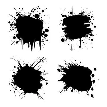 Elements Set of Black Abstract Ink Stain Paint Water Fluid Liquid Splash Ba.. イラスト素材