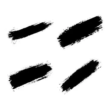 Elements Set of Black Abstract Long Line Rustic Rough Brush Strokes 스톡 일러스트