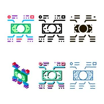 Elements of set cash banknotes icon vector outline Stock Illustration